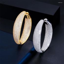 Boucles d'oreilles cerceaux Super bling brillant en cuivre mirco zircon boucle d'oreille pour femmes en argent / or metal-cercle de bijoux en métal en métal accessoire