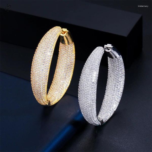 Pendientes de aro Super Bling Cobre brillante Mirco Gemas con arete de circón para mujeres Fashion Silver/Gold Metal Circle Joyería