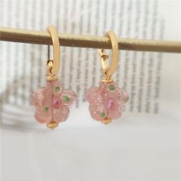 Boucles d'oreilles créoles couleur or doux placage avec belle fleur rose charme de fleur pour femmes fille élégant magnifique joli joli bijoux