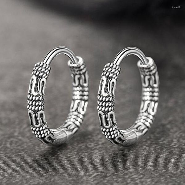 Boucles d'oreilles créoles en argent thaïlandais noir, rétro, plaqué cuivre, motif rond, bijoux pour femmes, Style coréen