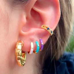 Boucles d'oreilles cerceau TIANDE couleur or Huggie pour femmes, émail coloré Zircon, manchette d'oreille, bijoux à la mode, vente en gros, 2024