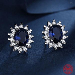 Oorringen TIEEYINY 925 Zilver Blauw Ovaal Kristal Voor Vrouwen Mode Bruiloft Sieraden Geschenken