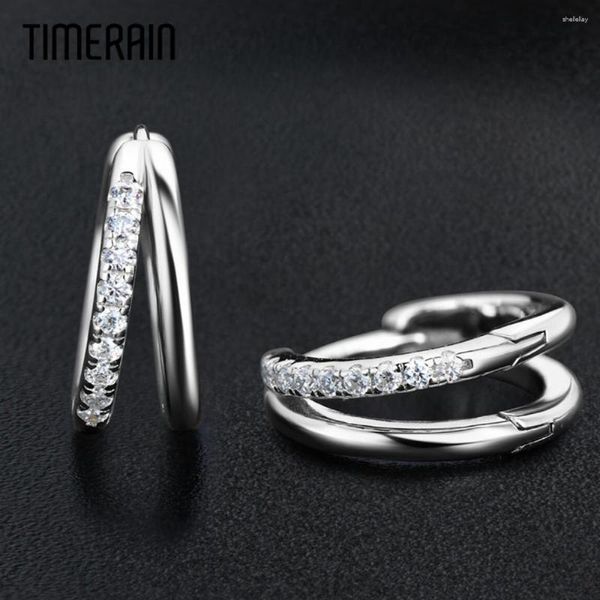 Pendientes de aro Timerain All Moissanite Double S925 Sterling Silver Plated White / Yellow Gold Diamond Ear para mujer Joyería fina