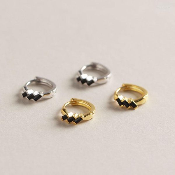 Boucles d'oreilles créoles TINNY diamètre 9MM, 1 paire, authentique, argent Sterling 925, rectangle noir, zircone ondulée, bijoux Huggie TLE541