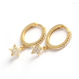 Boucles d'oreilles créoles minuscules et délicates en argent sterling 925 pavé de cristaux CZ diamant étoile charme goutte pour femmes bijoux fins cadeau pour fille