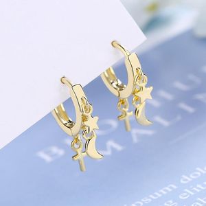 Hoop oorbellen Todorova Minimalistische zilveren kleurster Cross Moon Tassel Small Ear Accessoires Fashion sieraden Gift voor vrouwen