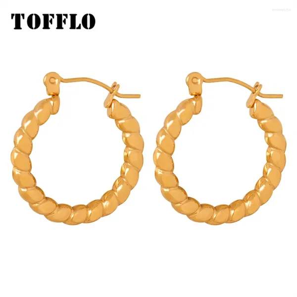 Boucles d'oreilles cerceaux Tofflo Geométric Bijoux Ligne Twist Design Titanium Steel Bright Surface O-Ring BSF181