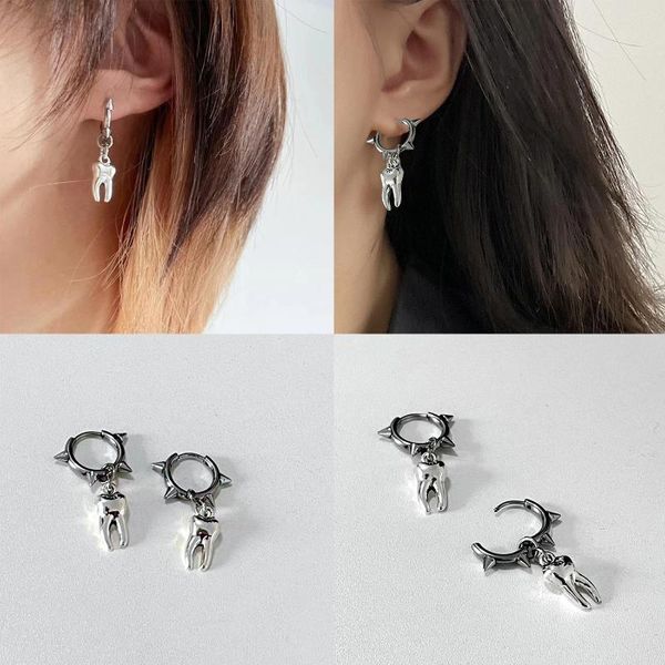 Boucles d'oreilles créoles en forme de dent, boucles d'oreilles en alliage, bijoux de fête, goutte en forme pour rendez-vous, usage quotidien, 1/2 pièces