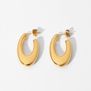 Boucles d'oreilles créoles tendance 2023 Marka, bijoux en acier inoxydable plaqué or 18 carats, ovale géométrique en forme de U pour femmes