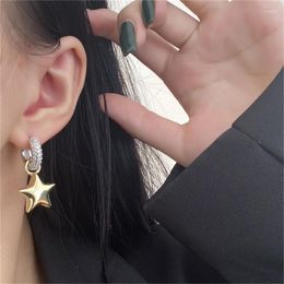 Boucles d'Oreilles Créoles Tendance Micro Incrusté Zircon Coeur Pentagramme Asymétrique Pour Femme