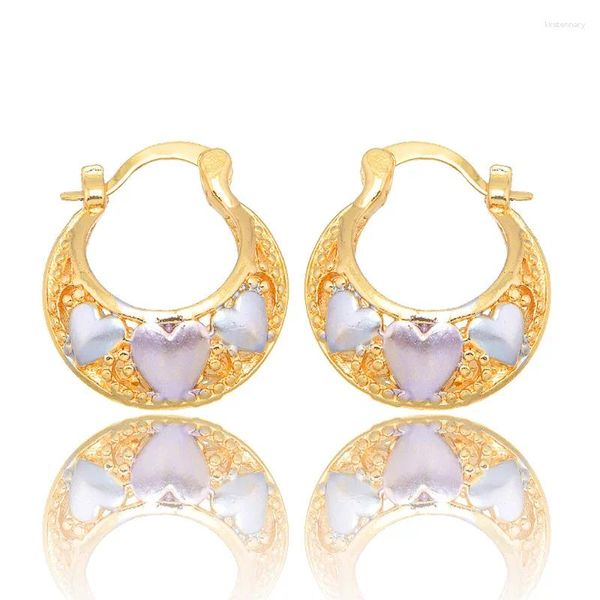 Boucles d'oreilles cerceaux tendance 18k plaque à or rond rond coeur coloré gouttes d'oreille pour femmes accessoires de mode de mariage cadeau d'anniversaire de mariage