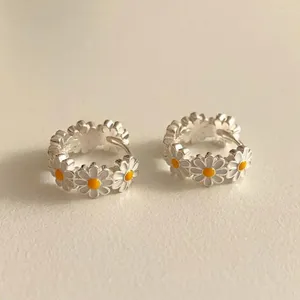 Boucles d'oreilles créoles tendance en argent 925, Clip, fleurs de marguerite, lien, guirlande mignonne pour femmes et filles, cadeau, bijoux à la mode, livraison directe, vente en gros