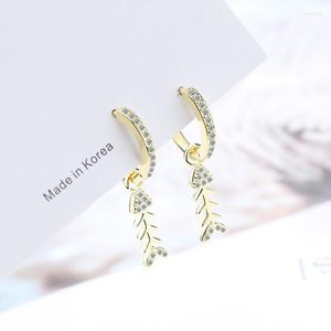 Boucles d'oreilles créoles à la mode en argent Sterling 925 pour les femmes brillant Zircon poisson os couleur or boucle d'oreille dame saint valentin bijoux cadeaux