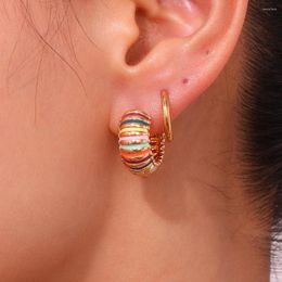 Boucles d'oreilles créoles à la mode en émail coloré grain transversal en forme de pain plaqué or 18 carats en acier inoxydable étanche pour les femmes