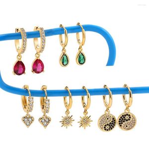Hoepel oorbellen trendy geometrisch kleurrijke watervorm hart voor vrouwen mode yin en yang cz crystal gold color sieraden