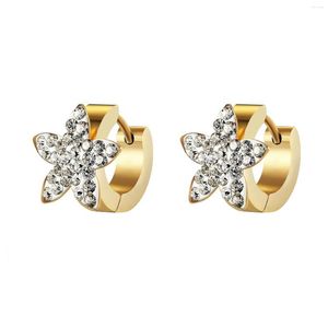 Boucles d'oreilles créoles tendance en acier inoxydable plaqué or, boucles d'oreilles rondes en pierre d'étoile pour femmes, accessoires de mode, cadeau d'anniversaire de mariage