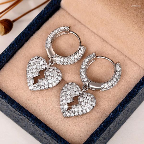 Boucles d'oreilles cerceau à la mode crochet couleur argent coeur brisé Vintage Simple cristal pour les femmes goutte fête bijoux cadeau en gros