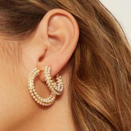 Hoepel oorbellen trendy Korea geometrische ronde voor vrouwen mode imiteer parelcirkel c vorm goud kleur grote sieraden geschenken
