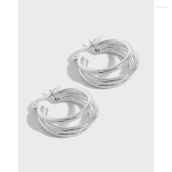 Boucles d'oreilles créoles à la mode minimaliste en or 18 carats REAL.925 argent sterling grand multicouche triple cercles tunnel Oop Huggie boucle d'oreille TLE2222