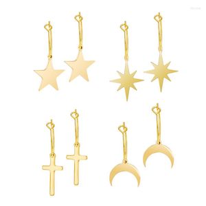 Boucles d'oreilles créoles tendance lune étoile pour femmes, en acier inoxydable, cercles fins, croix, cerceaux charmants, bijoux cadeau, vente en gros
