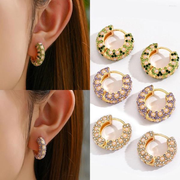 Boucles d'oreilles créoles à la mode multicolore strass petit pour les femmes cristal perle épaisse boucle d'oreille Huggie bijoux de mode