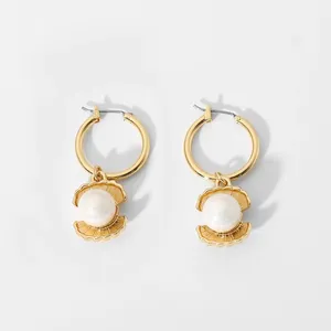 Boucles d'oreilles créoles en perles rondes pour femmes et filles, bijoux torsadés de singapour, pendentif à coquille ouverte, vacances d'été