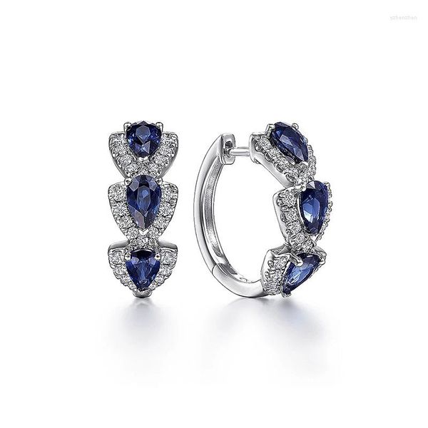 Boucles d'oreilles créoles tendance couleur argent CZ, Simple, cœur en cristal bleu pour femmes, bijoux de fête, cadeau, vente en gros