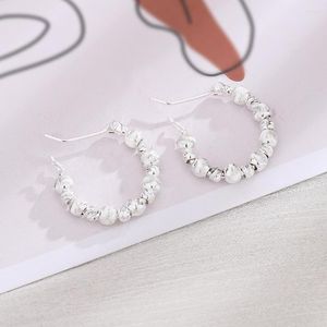 Boucles d'oreilles créoles couleur argent pour femmes et filles, cercle porte-bonheur géométrique perlé, cadeau à la mode, vente en gros, livraison directe