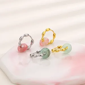 Boucles d'oreilles créoles tendance couleur argent or, goutte Hetian Jade rose vert pour femmes et filles, cadeau à la mode, bijoux, livraison directe, vente en gros