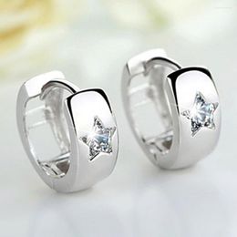 Oorringen Trendy Kleine Cirkel Met Ster Zirconia Kristal Zilver Kleur Fancy Voor Vrouwen Bruiloft Sieraden