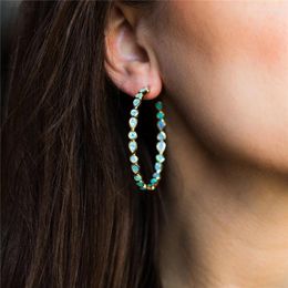 Hoop oorbellen Tribal Green Blue Teardrop Opal Women Fashion Gold Color Big Round Circle Statement Earring sieraden