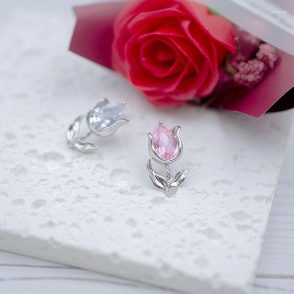 Pendientes de aro con forma de lágrima de tulipán, accesorios de compromiso para boda, joyería elegante rosa/blanca para mujer, uñas para las orejas