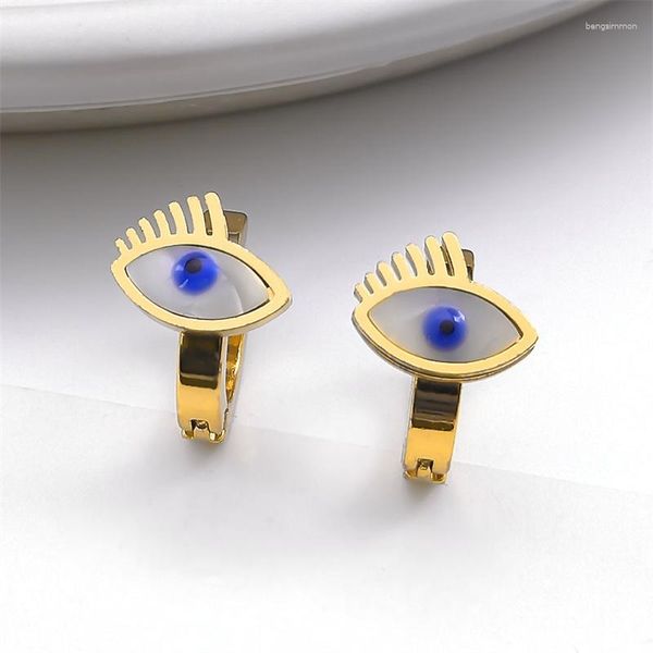 Pendientes de aro de ojo azul malvado turco para mujer y niña, amuleto de la suerte de acero inoxidable, hebilla de oreja, regalo de joyería de moda