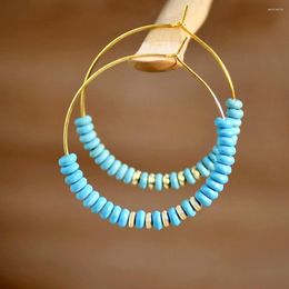 Boucles d'oreilles créoles Turquoise perlée bohème occidentale ethnique pierre naturelle accessoires de voyage pour femmes