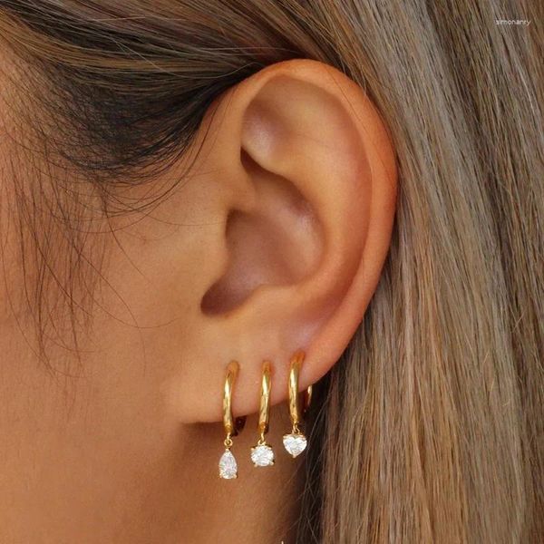 Boucles d'oreilles créoles pour femmes, pendentif cœur scintillant, couleur or, boucle d'oreille, Piercing Tragus, petits accessoires bijoux en zircone, KAE355