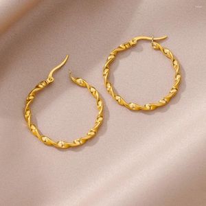 Boucles d'oreilles créoles torsadées pour femmes, couleur or, acier inoxydable, tendance en esthétique, Piercing, bijoux d'oreille, Aretes, 2023