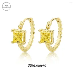 Boucles d'oreilles créoles TZgrams S925 Argent Carré Géométrie Perles Cercle Jaune Pierre Cubique Zircone Simple Boucle D'oreille À La Mode Dames Bijoux