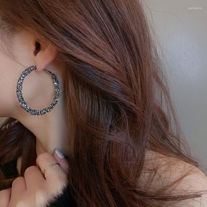 Boucles d'oreilles créoles u-magical conçu noir argent couleur cercle géométrique boucle d'oreille pour femmes luxe strass bijoux accessoires