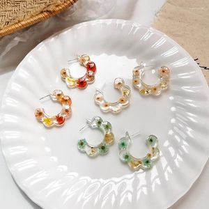 Hoepel oorbellen U-magische zoete schattige C-vorm bloem oorbel voor vrouwen vintage transparant 3 ontwerpen hars veelkleurige sieraden