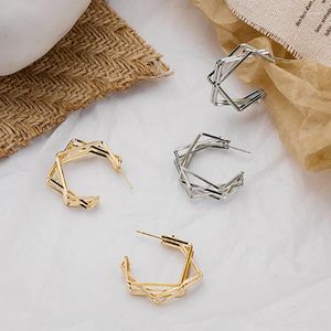 Boucles d'oreilles créoles u-tempérament magique géométrique métal doré pour femmes cercle minimaliste pendentif creux bijoux ouverts