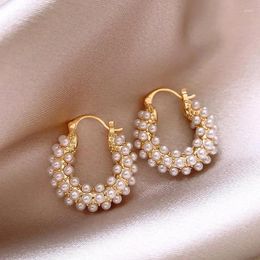 Boucles d'oreilles créoles en forme de U, plusieurs rangées de perles légères, Design de Niche, tempérament haut de gamme, uniques pour l'automne et l'hiver