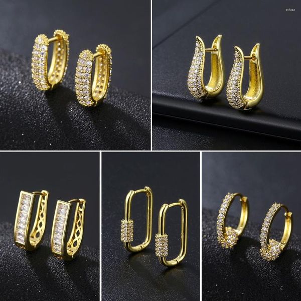 Pendientes de aro en forma de U con Zirconia cúbica moda coreana Color dorado Simple oreja hebilla cartílago joyería para mujeres regalos KBE289