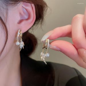 Boucles d'oreilles créoles Uilz mode classique feuille Simple cristal Zircon grâce perle cercle boucle d'oreille mariée cadeau de mariage bijoux balancent oreille