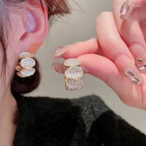 Boucles d'oreilles créoles Uilz mode coréenne en forme de C demi-cercle Zircon pour femmes filles pavé CZ couleur or Simple boucle d'oreille bijoux de fête