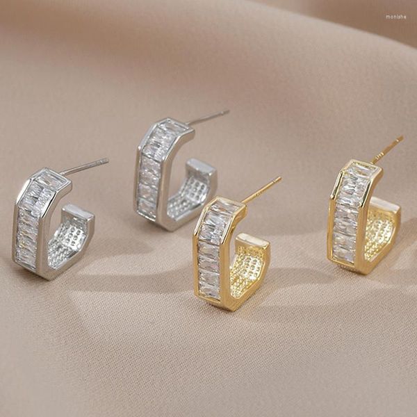 Boucles d'oreilles créoles Uilz coréen pavé Rectangle Zircon pour femmes métal géométrique cristal cercle boucle d'oreille Design fête bijoux quotidiens