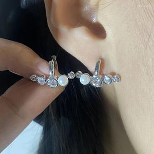 Boucles d'oreilles créoles UILZ coréen sourire Zircon perle pour les femmes élégant vert cristal fête boucle d'oreille anniversaire mariage bijoux en gros
