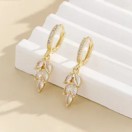Boucles d'oreilles cerceau UILZ en forme de feuille zircone pour femmes tempérament de luxe couleur or/argent boucle d'oreille de mariée bijoux de fête de mariage