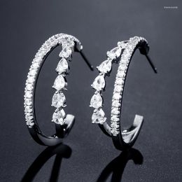 Boucles d'oreilles créoles Uilz luxe en forme de C Zircon grand pour les femmes exquis géométrique boucle d'oreille bijoux de mariage fiançailles fête oreille cadeau
