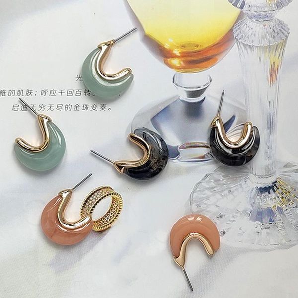 Pendientes de aro Ujbox Japan Corea Fashion Gold Metal Resin for Women Blue Blue Black Party Holiday Jewelry Gift Wholesale