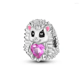 Hoop oorbellen uniek 925 sterling zilveren grote ogen hedgehog met roze hart charme fit armband dames dierentuin spelen sieraden accessoires